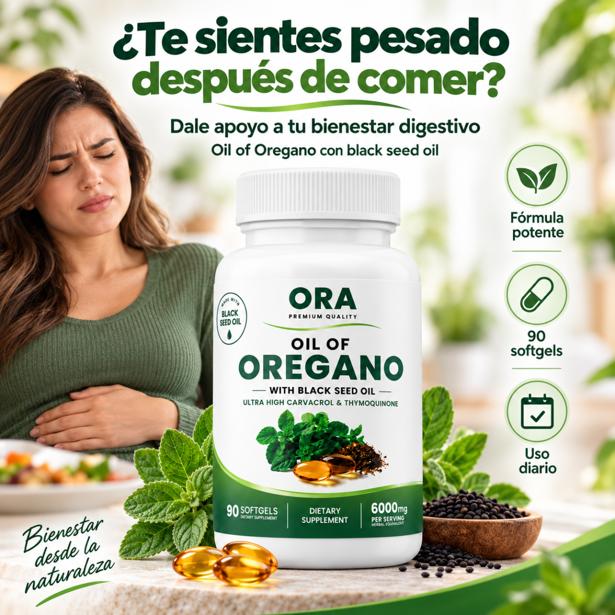 🌿 ORA Aceite de Orégano + Black Seed Oil (90 Softgels) | Aura Vital Ve