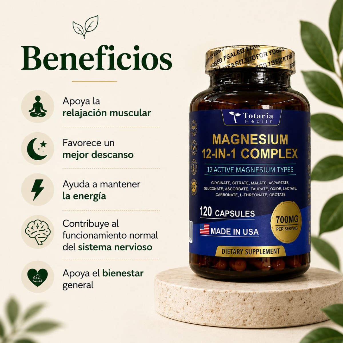 Magnesium Complex 12 en 1 (700 mg | 120 Cápsulas) | Aura Vital Ve