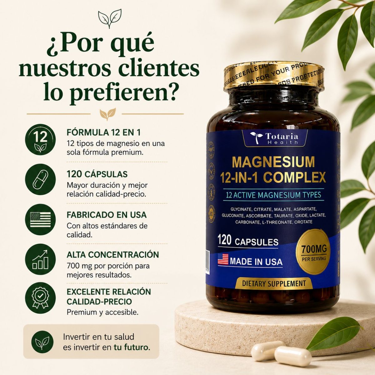 Magnesium Complex 12 en 1 (700 mg | 120 Cápsulas) | Aura Vital Ve